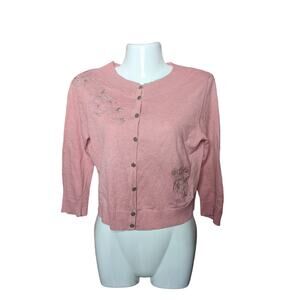 DKNY Jeans Granny Cardigan Sweater Pink Size M